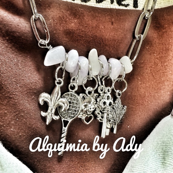 Lavender Jade statement silver charms necklace - Picture 3 of 3